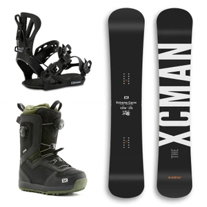 XCMAN Complete Men's Snowboard Package including the Black WFB snowboard, 360 Seco Pro bindings, and Nox-I boots displayed together
