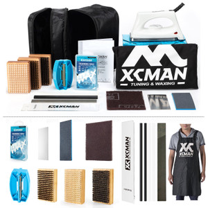 XCMAN Ski Snowboard Complete Waxing And Tuning Kit With Waxing Iron displayed on a white background with all included accessories