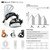 XCMAN 360 Seco Pro Snowboard Bindings technical specifications, flex rating chart, and size guide breakdown in black and white