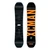 XCMAN Men's Ember Nocturne Freeride Snowboard shown from both top and bottom views, featuring a matte black topsheet and a vibrant orange base with large "THE XCMAN" branding