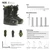 Feature and sizing chart infographic for the XCMAN Nox-I snowboard boots