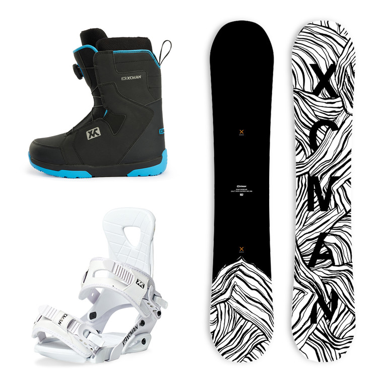 XCMAN Men's Complete Snowboard Package Camber True Twin Carved Snowboard Binding Boots for All Mountain Best for Beginner