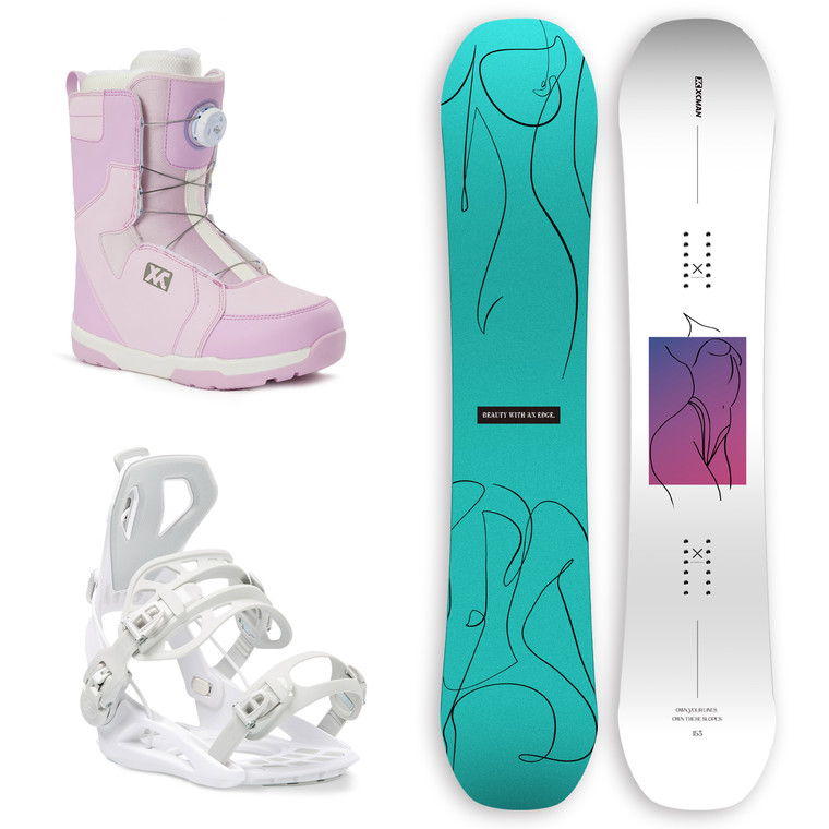 XCMAN Men's Complete Snowboard Package Camber True Twin Carved Snowboard Binding Boots for All Mountain Best for Beginner