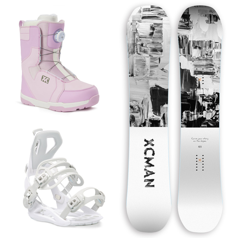 XCMAN Men's Complete Snowboard Package Camber True Twin Carved Snowboard Binding Boots for All Mountain Best for Beginner