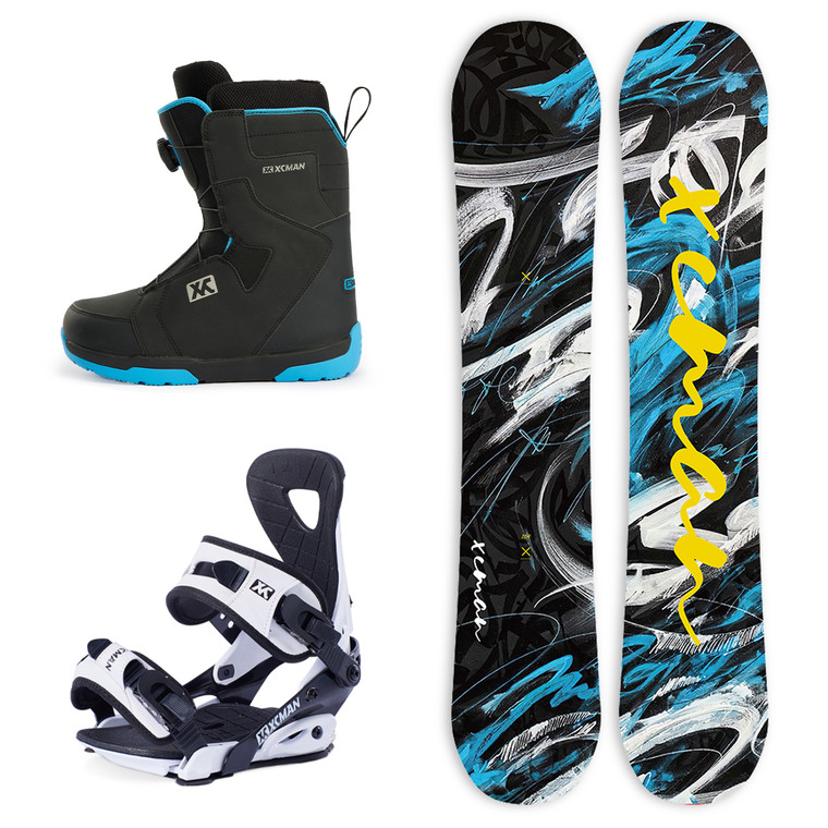 XCMAN Men's Complete Snowboard Package Camber True Twin Carved Snowboard Binding Boots for All Mountain Best for Beginner