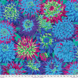 Cactus Dahlia - Blue, Philip Jacobs, PWPJ054, per 1/2 yard Cactus Dahlia - Blue, Philip Jacobs, PWPJ054, per 1/2 yard