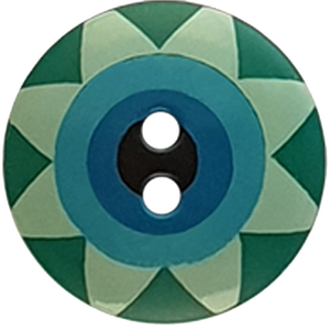 Kaffe Fassett Button Star Flower - blue, green 20mm / each Kaffe Fassett Button Star Flower - blue, green 20mm / each