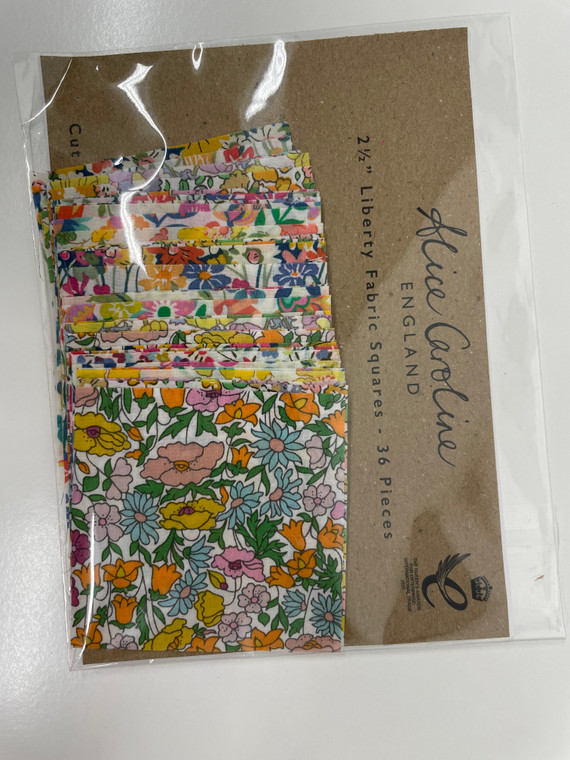 2 1/2" Brights (2) Liberty Fabric Square - 9 different fabrics, 4 pieces of each, 36 total