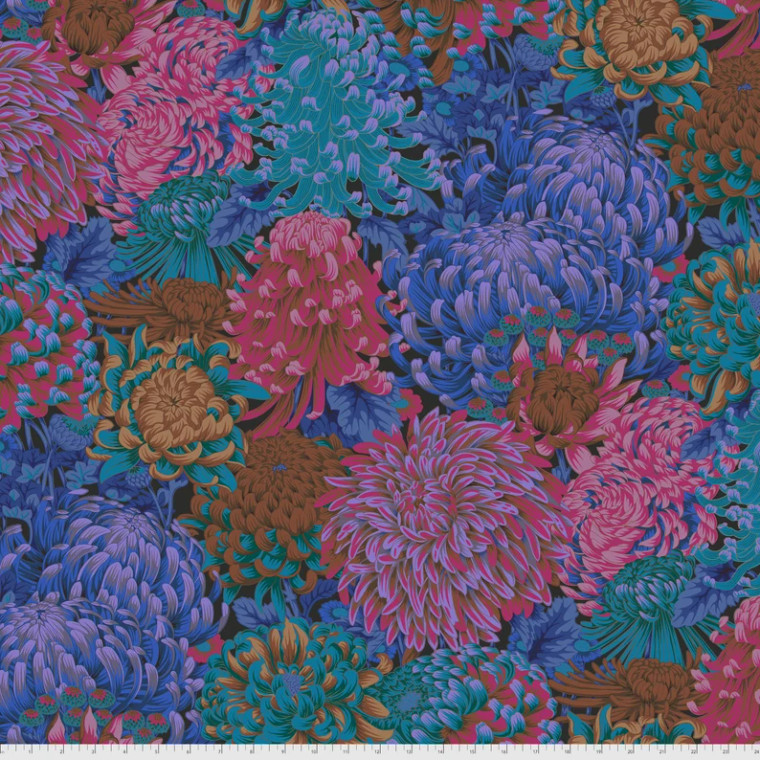 Hokusai's Mums - Dark, Philip Jacobs, Kaffe Fassett Collective, PWPJ107,per 1/2 yard