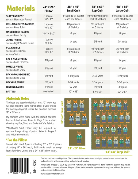 Foxes in Flannels by Elizabeth Hartman pattern