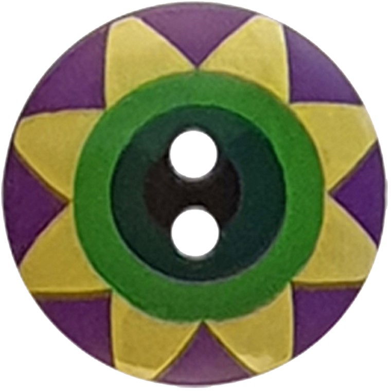 Kaffe Fassett Button Star Flower, purple, yellow, green 20mm / each