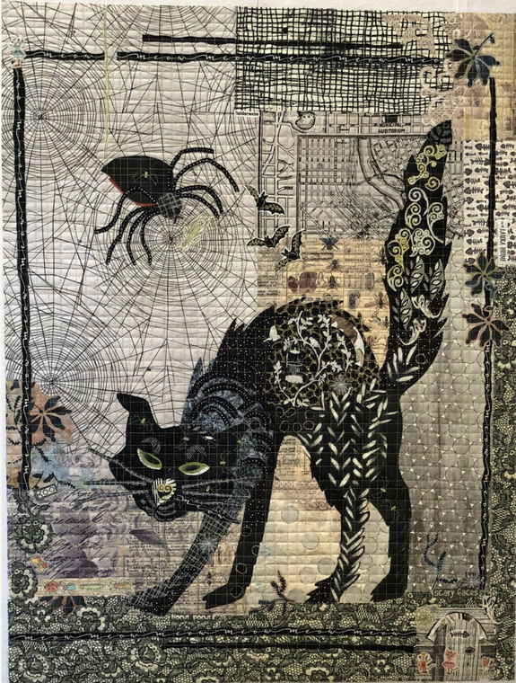 Black Cat Collage Paper Pattern, Fiberworks, Laura Heine