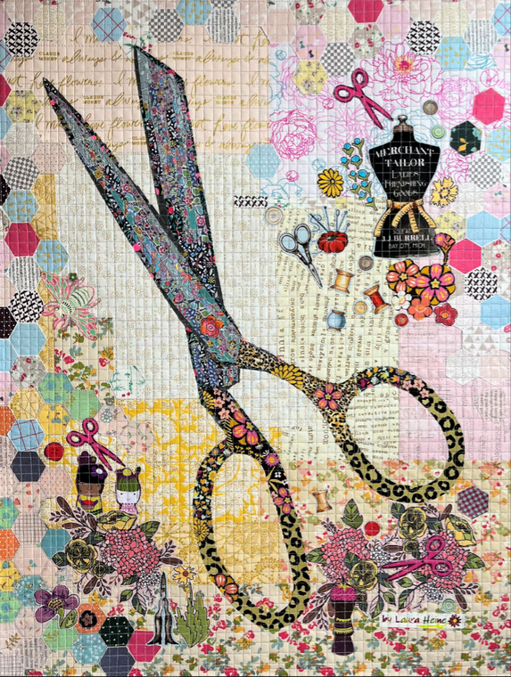 Sewing Scissors Collage Quilt Pattern, Fiberworks, Laura Heine