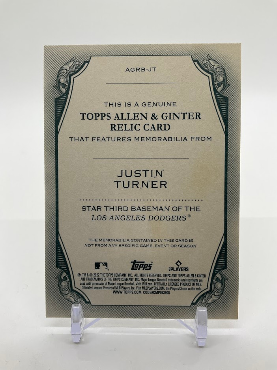 Justin Turner 2022 Topps Allen & Ginter Jersey Swatch #AGRB-JT Los Angeles Dodgers
