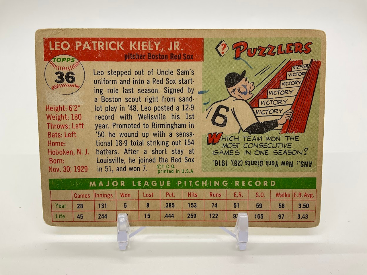 Leo Kiely 1955 Topps #36 Boston Red Sox GD