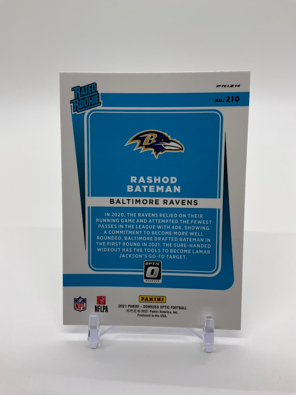 Rashod Bateman 2021 Panini Donruss Optic Rated Rookie Blue Scope Prizm #210 Baltimore Ravens