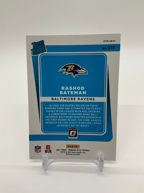 Rashod Bateman 2021 Panini Donruss Optic Rated Rookie Purple Shimmer Prizm #210 Baltimore Ravens