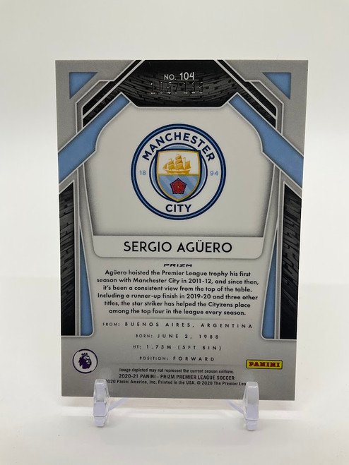 Sergio Aguero 2020-21 Panini Prizm Premier League Red Mojo Refractor 105/135 #104 Manchester City