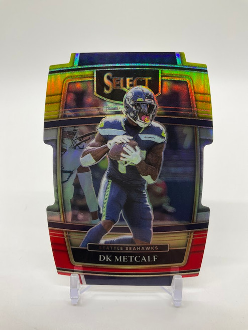 DK Metcalf 2021 Panini Select Die-Cut Concourse Red & Yellow Prizm #30