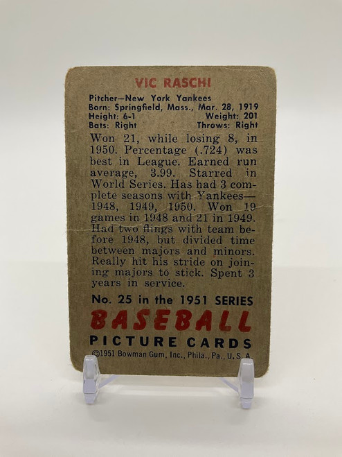 Vic Raschi 1951 Bowman #25 New York Yankees PR
