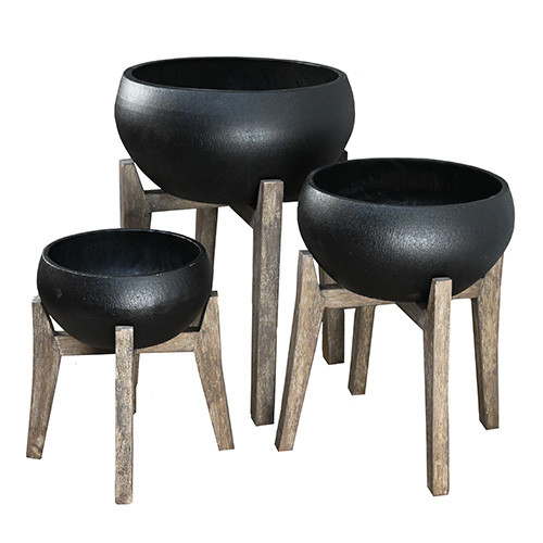 Urbanstyle Bowl with Timber •  3 sizes available  Legs  in Black |  Greystone  | Cement