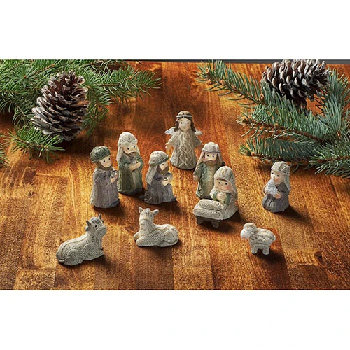 Nativity Set-Resin Knitted-White (Set Of 11) (3"H)