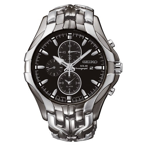 Mens Essentials Solar Chronograph Multi-Dial Silver-Tone Watch Black Dial