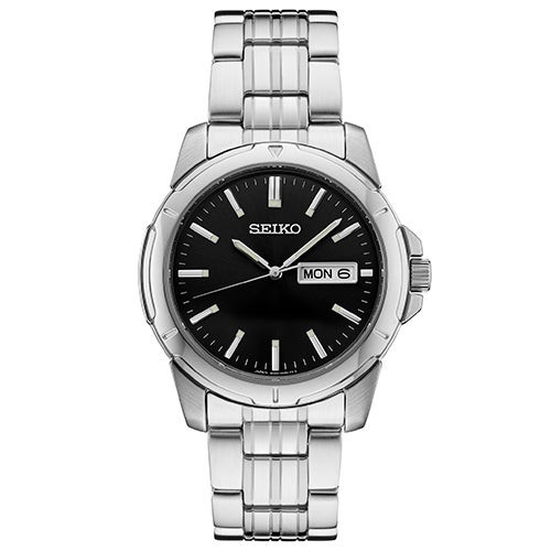 Mens Essentials Silver-Tone Stainless Steel Watch Black Dial