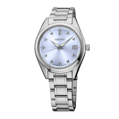 Ladies Diamonds Stainless Steel Watch Light Blue Dial