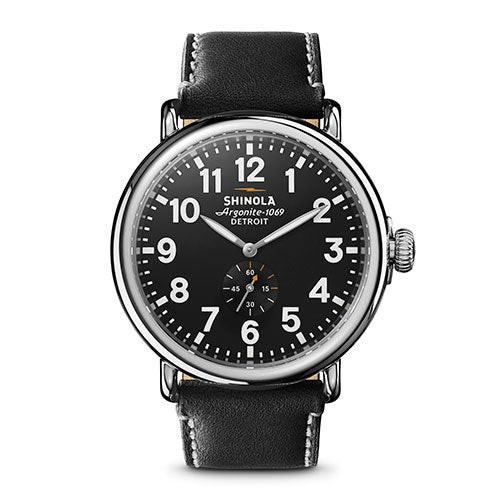 Mens' Runwell Black Leather Strap Watch  Black Dial