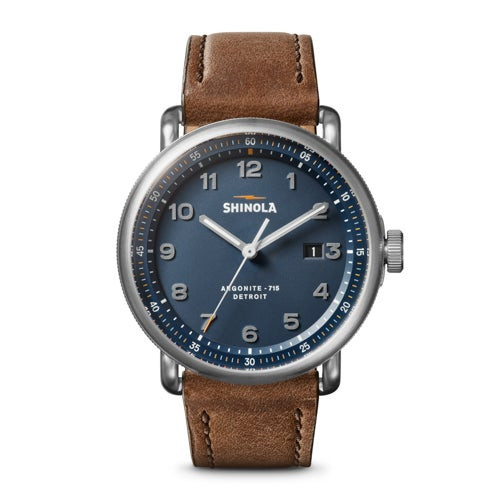 Mens Canfield C56 British Tan Leather Strap Watch Continental Blue Dial