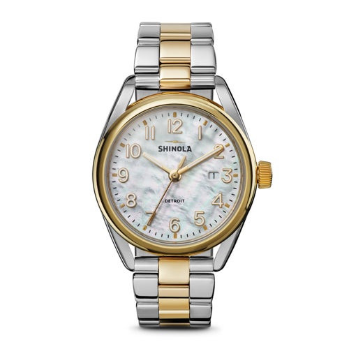 Ladies Derby Gold & Silver-Tone Stainless Steel Watch White Mother-of-Pearl Dial