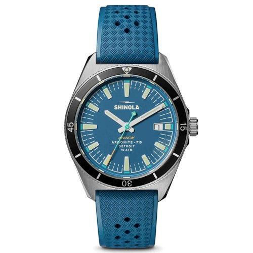 Mens The Duck 1040 Silver & Blue Rubber Strap Watch Blue Dial
