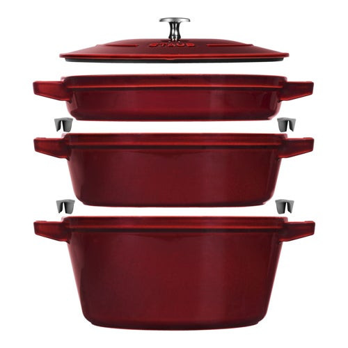 4pc Cast Iron Stackable Cookware Set Grenadine
