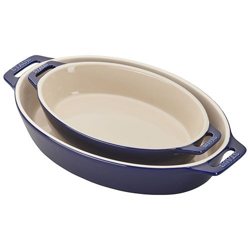 2pc Ceramics Oval Baking Dish Set Dark Blue