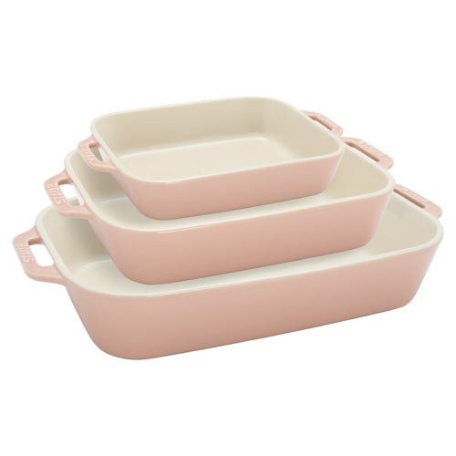 3pc Ceramic Rectangular Baking Dish Set Macaron Light Pink