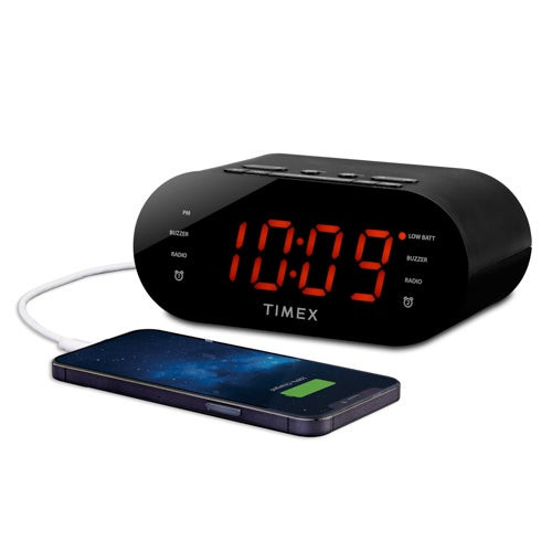FM Dual Alarm Clock Radio w/ USB Charging
