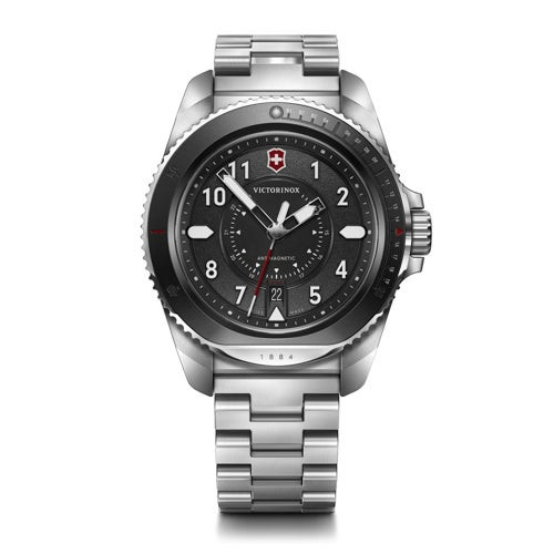Mens Journey 1884 Silver-Tone Stainless Steel Watch Black Dial