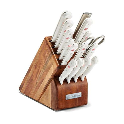 Gourmet 16pc Knife Block Set w/ White Handles