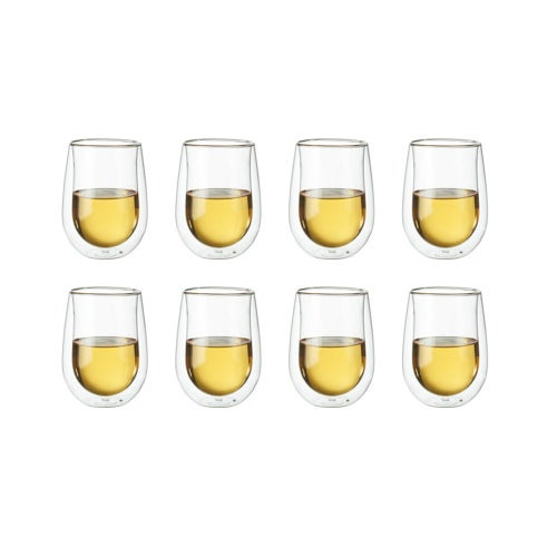 Sorrento 8pc Double Wall Stemless White Wine Glass Set
