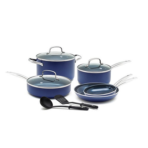 Classic 10pc Ceramic Nonstick Cookware Set Blue