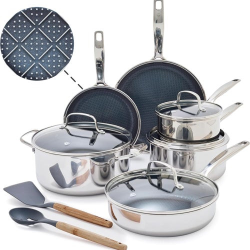 Diamond Bond Hybrid Nonstick Stainless Steel 12pc Cookware Set