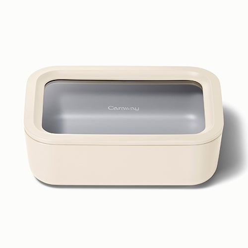 6.6 Cup Glass Food Container Rectangular Shape w/ Lid Cream