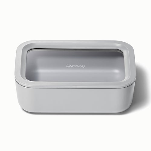 6.6 Cup Glass Food Container Rectangular Shape w/ Lid Gray