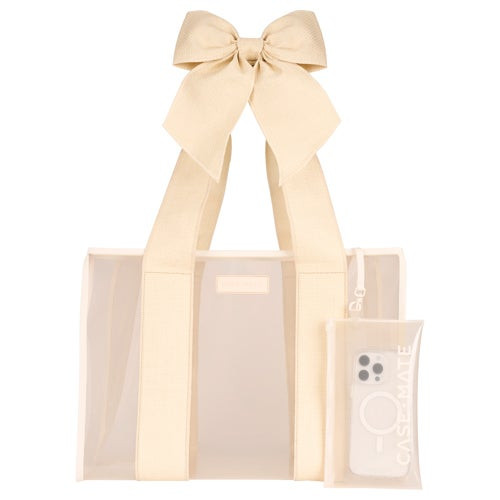 Jelly Tote Bag w/ Phone Pouch Ecru Raffia Bow
