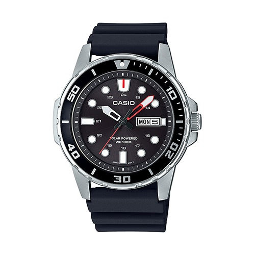 Mens Classic Diver Inspired Analog Solar Black Strap Watch Black Dial