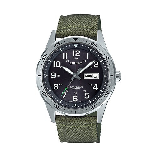 Mens Classic Diver Inspired Analog Green Solar Nylon Watch Black Dial