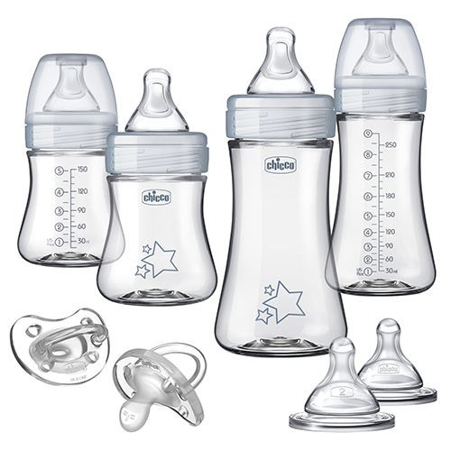 Duo Newborn Hybrid Baby Bottle Starter Gift Set Clear/Gray