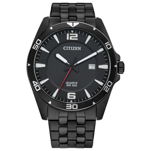 Men's Quartz Black Stainless Steel Watch  Black Dial