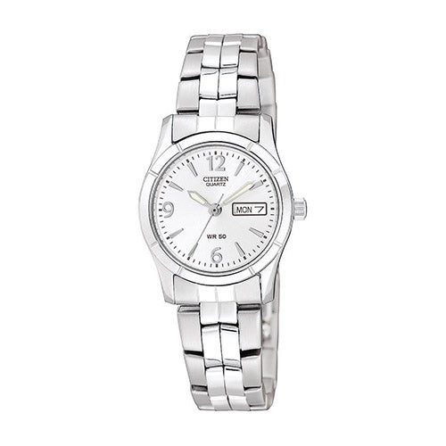 Ladies Quartz Silver-Tone Stainless Steel Watch Silver Dial